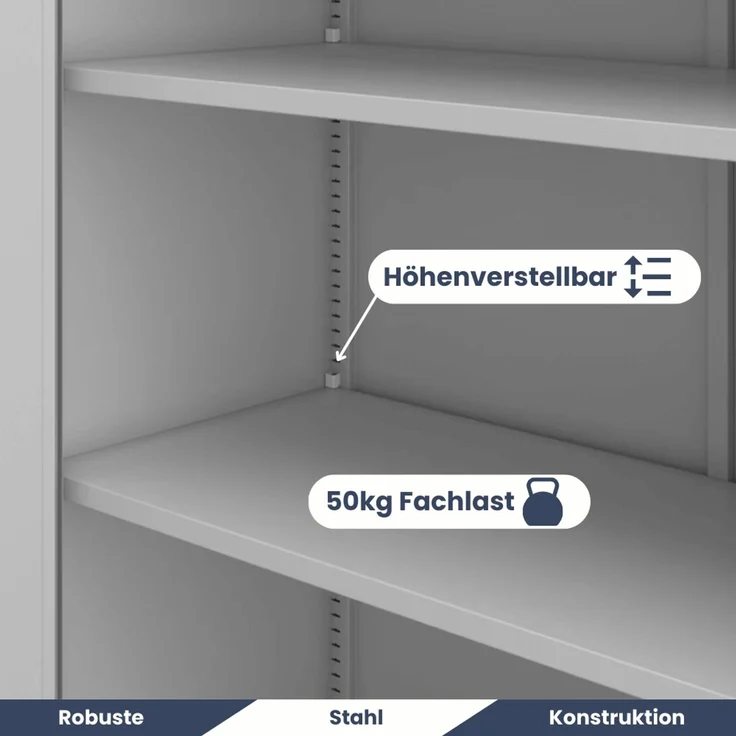 Aktenschrank abschließbar KADO - 5 Ebenen verstellbar, Flügeltüren | Metallschrank Werkstatt Mehrzweckschrank Büroschrank aus Stahl Werkzeugschrank, 185x90x40cm Grau – Bild 4
