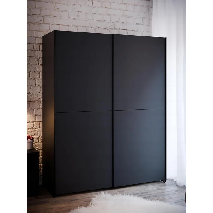 FORTE PYS Moderner Kleiderschrank 150, 2-türig, Schwarz, 150,1 cm B x 190,5 cm H x 61,2 cm T