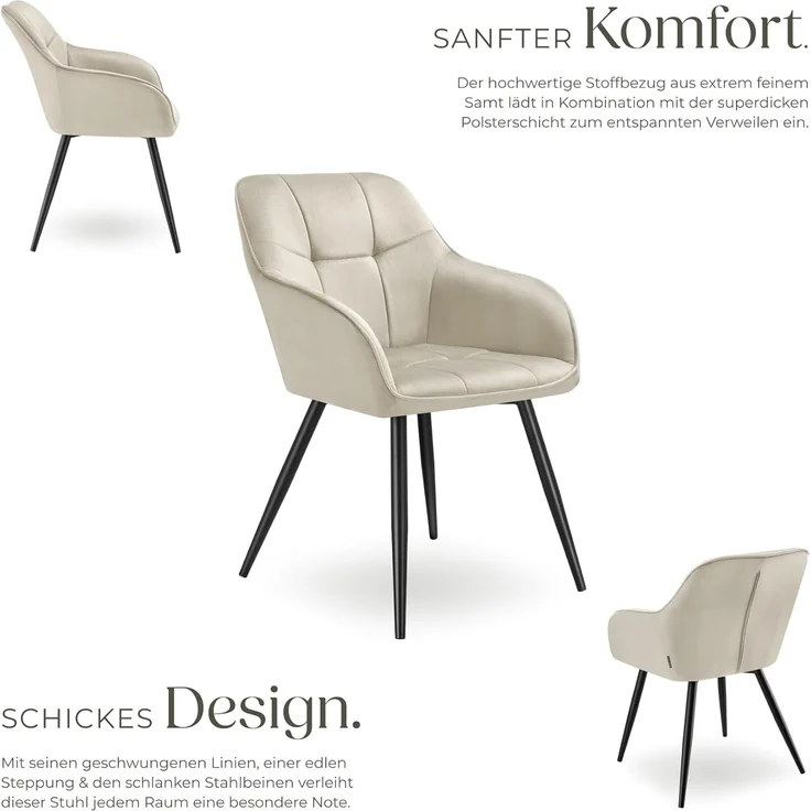 tectake Esszimmerstuhl Marilyn (1er Set, 1 St), gepolstert, in Samtoptik, gesteppt – Bild 5