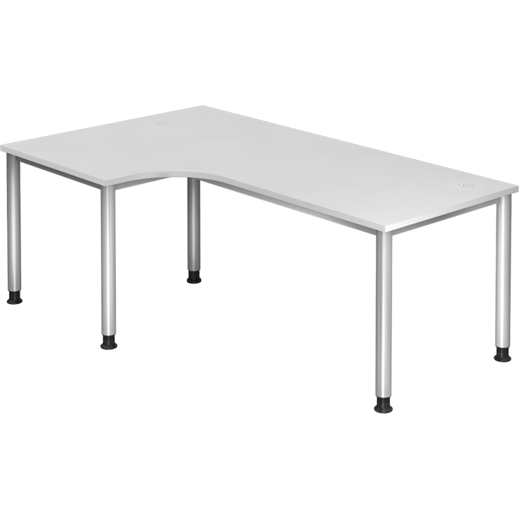 Winkeltisch HS82 4-Fuß / 5-Fuß rund 200x120cm 90° Weiß Gestellfarbe: Silber