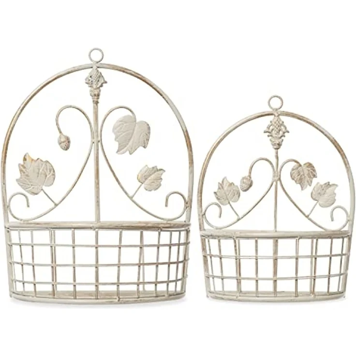 Moritz Pflanzkorb 2er Set zum Aufhängen antik weiß aus Metall Hängekorb Pflanztopf Blumentopf Wandkorb für Indoor / Outdoor – Bild 5