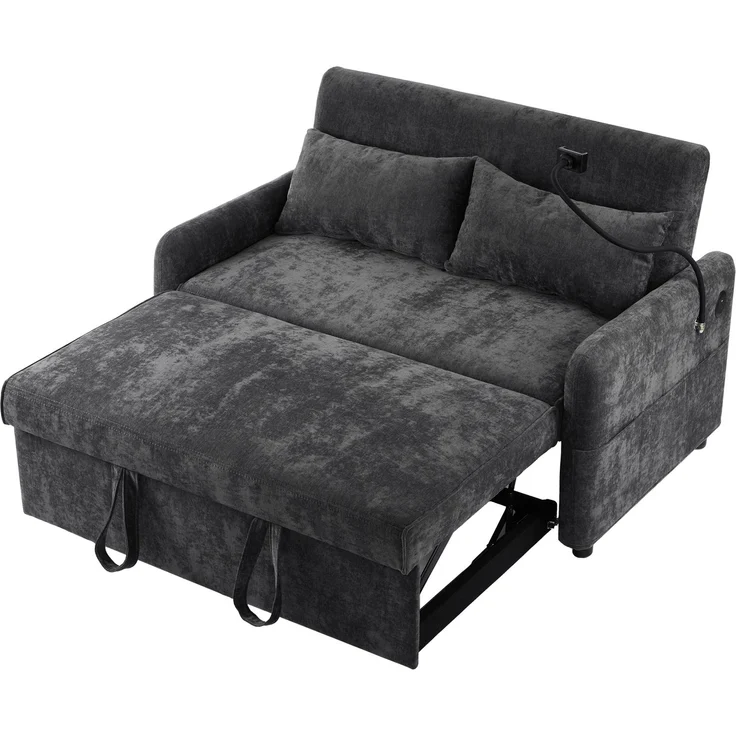 ZUBALIYA Schlafsofa 163x81 cm, mit USB - Anschluss, mit Ausziehbett, mit Chenille - Bezug, mit Samtbezug, mit Schaumstoffpolsterung, Weiß – Bild 17