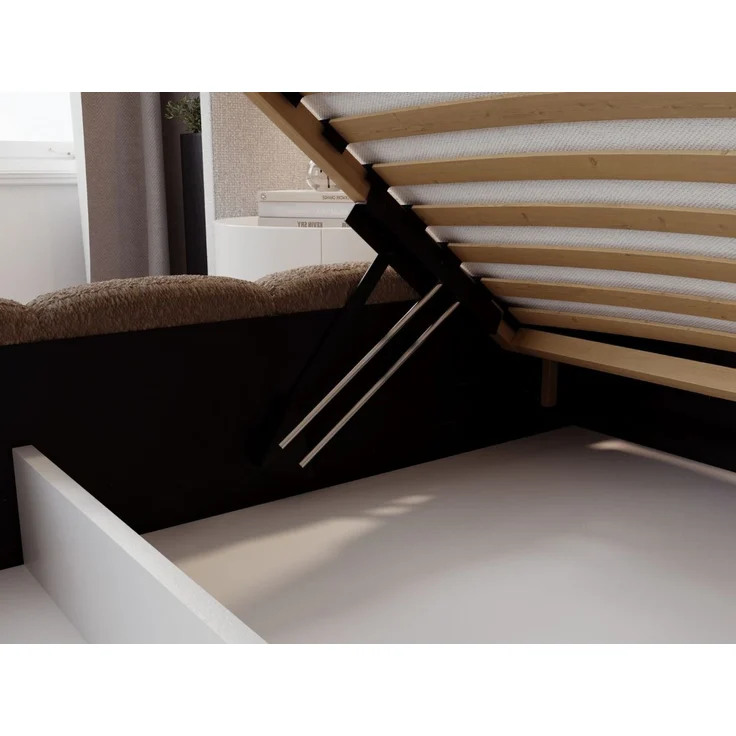 GRAINGOLD Modo Polsterbett 160x200, Doppelbett mit Kopfteil, groß Stauraum, Bouclé-Stoff, Braun – Bild 7