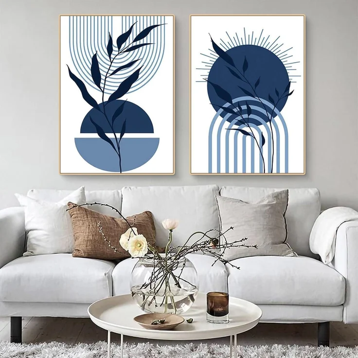 Poster 3er Boho Abstrakt Blau Pflanze Blätter Wohnzimmer L 21x30cm – Bild 4