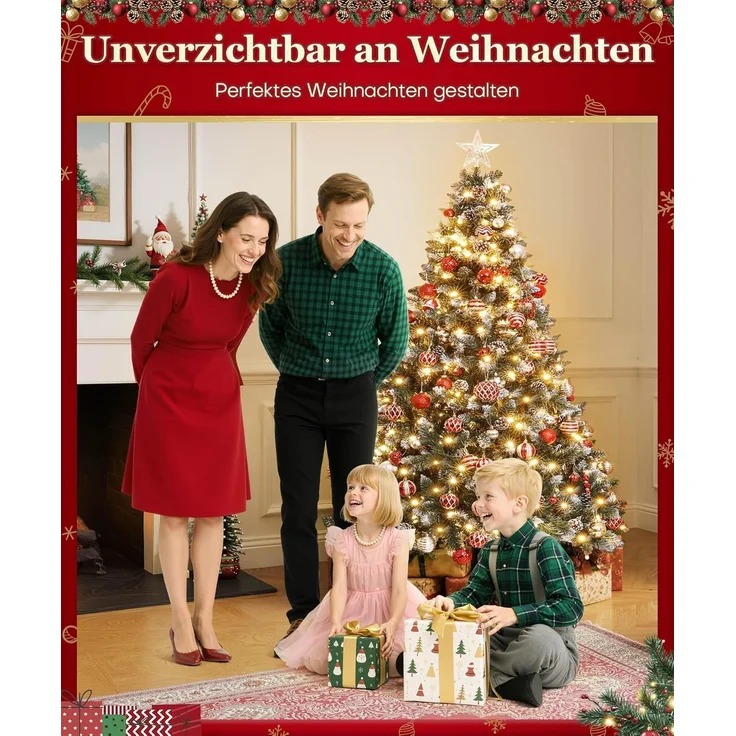 Yorbay Künstlicher Weihnachtsbaum Künstlicher Tannenbaum mit LED Beleuchtung, Schnee, Kiefernzapfen, 150 / 180 / 210 cm auswählbar, mit Ständer, Weihnachtsbaum Christbaum für Weihnachten-Dekoration – Bild 7