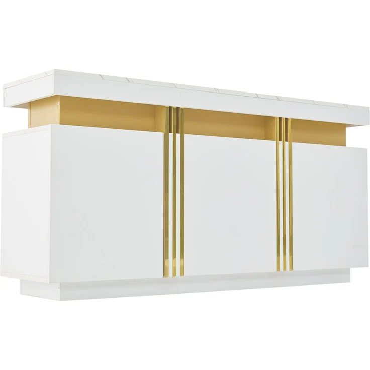 Merax weißes Sideboard, mit 3 Türen, Esszimmerschrank mit verstellbaren Trennwänden, Platin-Nähte – Bild 8