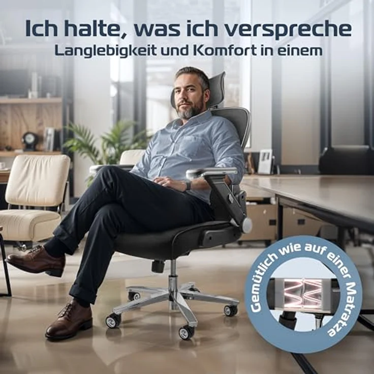 CLOUVOU PowerSeat Bürostuhl Ergonomisch [TESTSIEGER], 200 kg Belastbarkeit, individuell einstellbar mit 4D Armlehnen und Lendenwirbelstütze, atmungsaktiver Mesh-Bezug für Home Office und Gaming – Bild 4