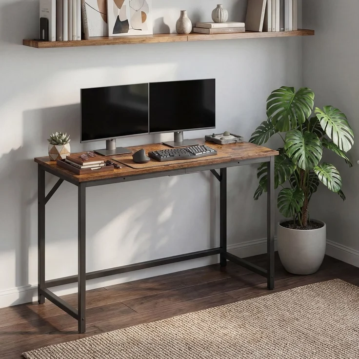 VASAGLE VASAGLE Tisch für Homeoffice, stabiler Computertisch, leichter Aufbau, Vintagebraun und Tintenschwarz – Bild 2