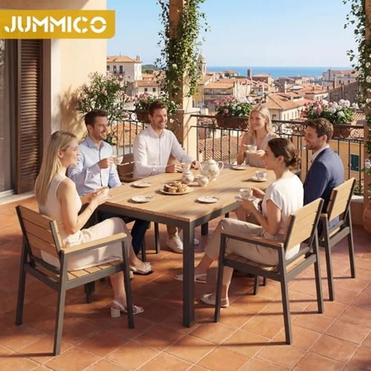 JUMMICO Gartenstuhl Klappbar mit Holzoptik, Breitere Rückenlehne & Voll-Aluminium Gestell, Komfortabler und Stapelbarer Stuhl für Terrasse und Garten – Bild 6