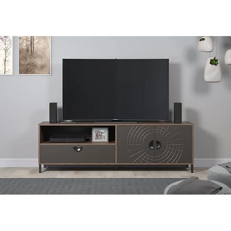 trendteam smart living - Fusion - TV-Schrank - Rostoptik/Perlbronze - TV-Unterteil mit 2 Türen, 2 Einlegeboden, 1 Schublade und 1 offenem Fach - (BxHxT) 183 x 55 x 40 cm - für TV 65-75 Zoll – Bild 3