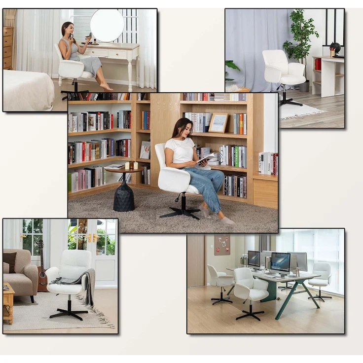 MEUBLE COSY Sessel Lehnstühle Lounge Cocktailsessel Bürostuhl mit höhenverstellbar Armlehnen 360° Drehbar Schminkstuhl Polsterstuhl für Schlafzimmer Wohnzimmer Büro Vanity, Bouclé Frottier, Weiß – Bild 4