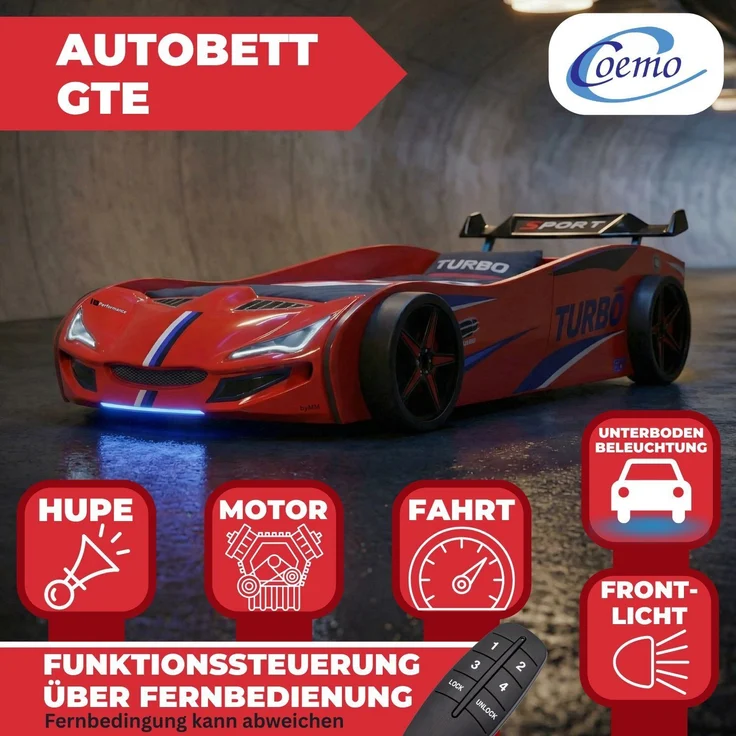 Autobett GTE Kinderbett im Rennwagen-Design mit Lattenrost Farbe Rot – Bild 5