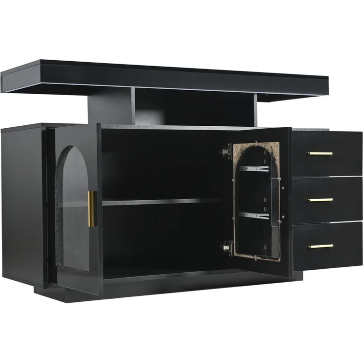 DESVIAE Sideboard mit RGB-LED-Beleuchtung und 3 Schubladen 120x80x40 cm Spanplatte Schwarz – Bild 8