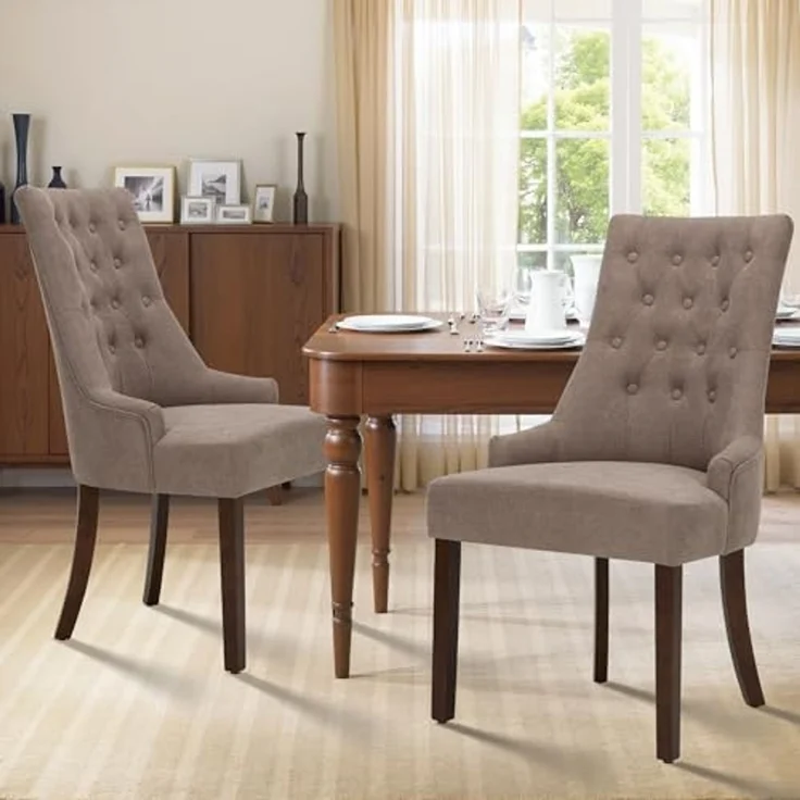 COLAMY Esszimmerstühle 2er Set, Moderne Küchenstuhl Gepolsterte Esszimmerstühle im Wingback, Polsterstuhl Wohnzimmerstuhl mit Knopfsteppung für Esszimmer, Küche, Restaurant mit Holzbeinen, Taupe – Bild 1
