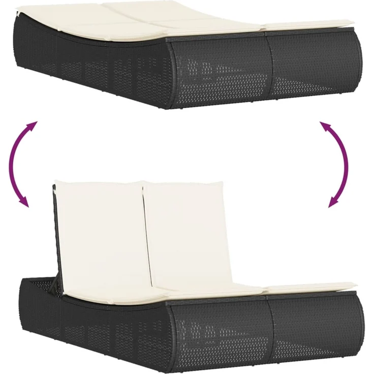 vidaXL Doppel-Sonnenliege mit Kissen Schwarz Poly Rattan 368090 – Bild 7