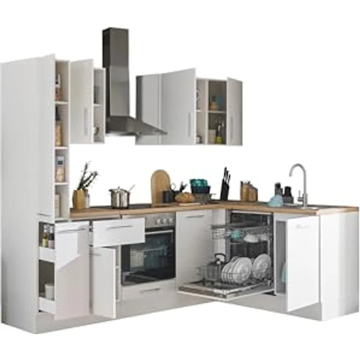 Turin L Eckküche 250 x 211 x 60 cm, weiß - Basic Küchengeräte - Moderne, geräumige Küche in Artisan-Eiche Optik mit viel Stauraum – Bild 5