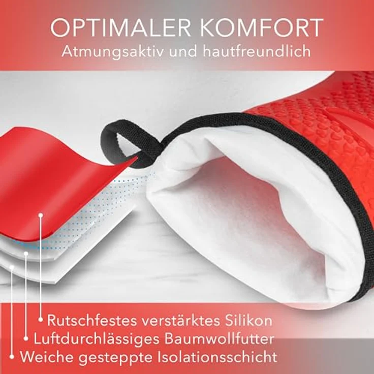 AVANA Topfhandschuhe Silikon Ofenhandschuhe Hitzebeständige Kochhandschuhe Handschuhe, Anti-Rutsch, weiches Baumwoll-Innenfutter, bis 250°C – Bild 5