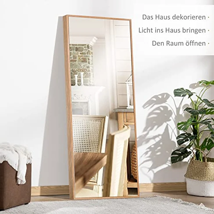 HOMCOM Wandspiegel, Hochspiegel in Natur, Glas und Holzwerkstoff, 48x125 cm, elegantes Design für Wohnzimmer, Schlafzimmer und Badezimmer – Bild 3