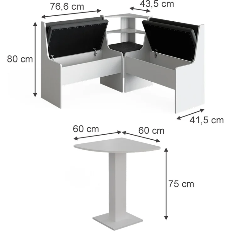 Vicco 'Roman' Eckbankgruppe mit Tisch, Weiß, 120 x 120 cm – Bild 2