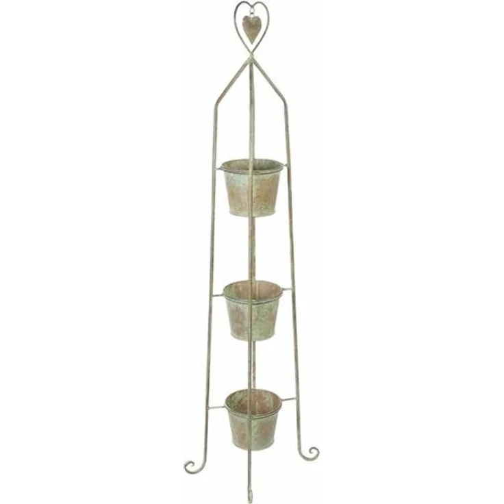 Blumenständer "Herz" 104 cm hoch, aus Metall im Antik Look, 3 Pflanztöpfe in Rost Optik, Blumentopfständer, Pflanzsäule, Pflanzenständer – Bild 3