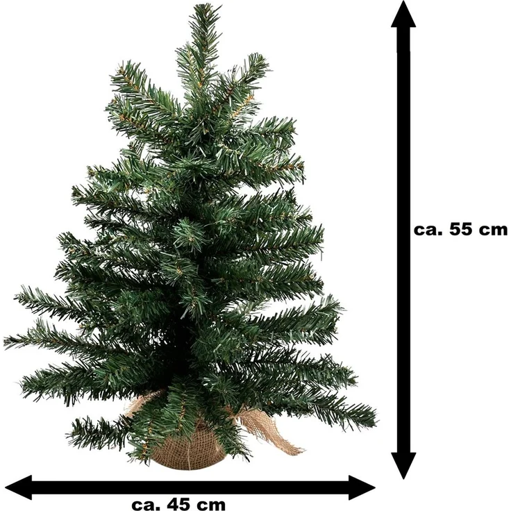 Bambelaa! Künstlicher Weihnachtsbaum 55 cm Grün Weihnachtsdeko mit flexiblem Design und Betonsockel im Jutesack für Büro und Zuhause (ca. 80 Äste) – Bild 2