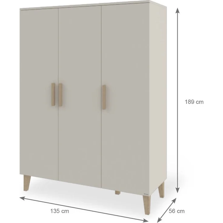 Pinolino 'Tami' Kinderzimmer-Set, breit groß, 3-tlg., Gitterbett, Wickelkommode, Schrank, Holz Beige – Bild 7