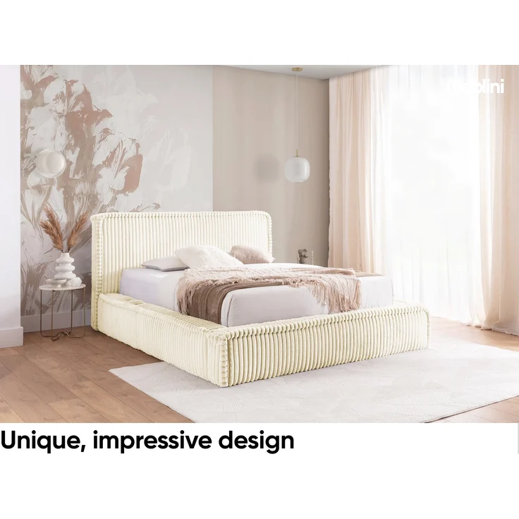 MEBLINI Polsterbett 120x200 mit Lattenrost ohne Matratze - MESUT - Creme Cordstoff - Bubble Bett - Cloud Bett - Marshmallow Bed - Kopfteil Bett mit Stauraum – Bild 2