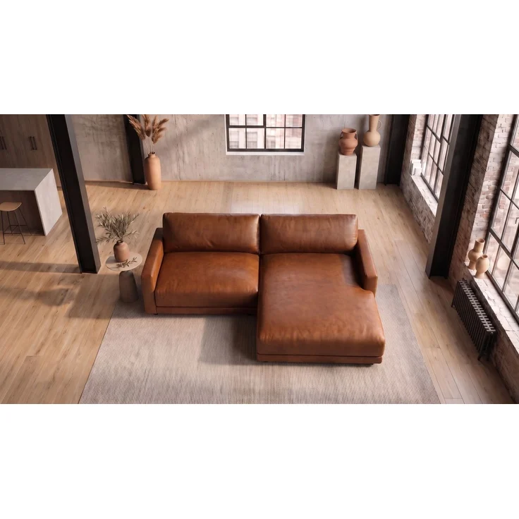 KAWOLA Sofa MARLIN Ecksofa Lederfaserstoff cognac Longchair rechts 80 x 168 x 262 cm – Bild 4