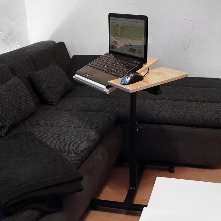 Relaxdays Laptoptisch mit Rollen, höhenverstellbar & drehbar, MDF / Stahl, 95 x 60 x 40,5 cm, Hellbraun – Bild 2