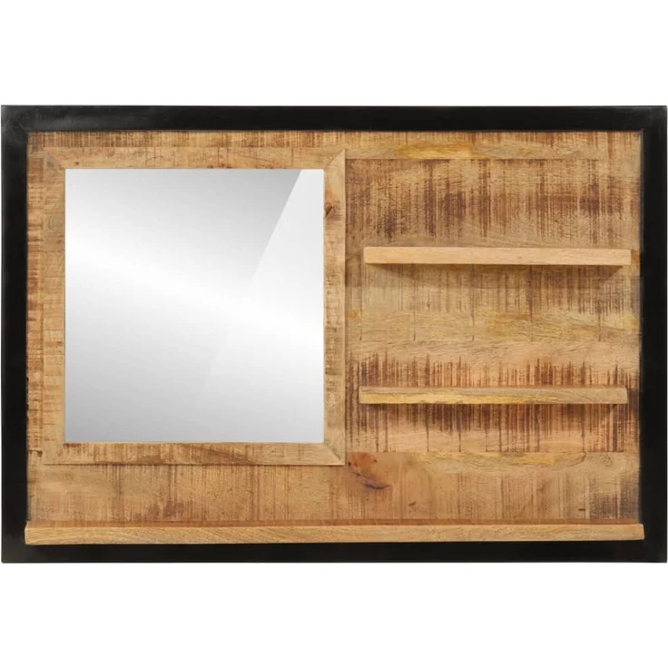 Spiegel, Wandspiegel mit Ablagen 80x8x55 cm Glas und Massivholz Mango – Bild 2