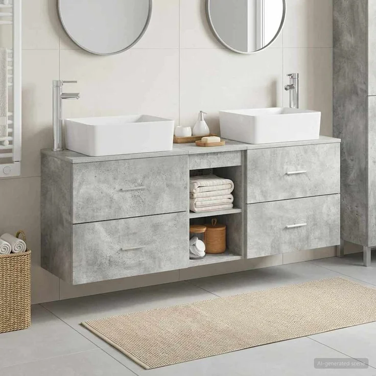vidaXL Badezimmerschrank-Set 3 stk. Betongrau 136 x 35 x 80 cm 3405854 – Bild 1