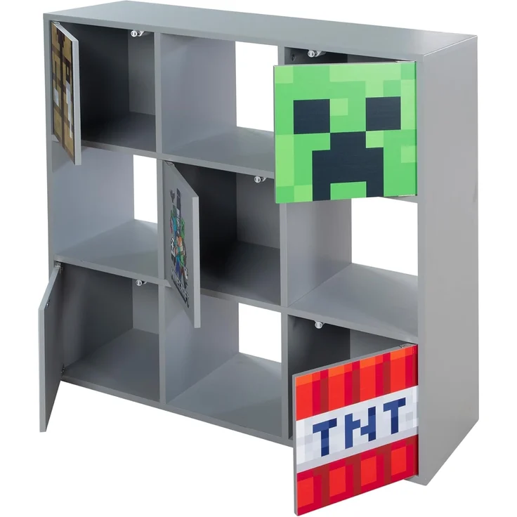 MINECRAFT - 3x3 Regal, Raumteiler mit offenen Fächern und Türen mit Push-Open, Kindermöbel mit buntem Design – Bild 5
