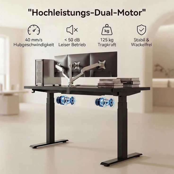 Devoko Höhenverstellbarer Schreibtisch 160x80 cm elektrisch, Höhenverstellung 63-128 cm mit Smart Control, 125 kg Tragkraft, für gesundes Arbeiten – Bild 3