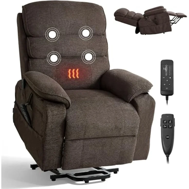 VEVOR Fernsehsessel Elektrisch, Relaxsessel mit Aufstehhilfe, Wärme- & Massagefunktion, Seniorensessel Stufenlose Verstellung, Massagesessel mit Chenille-Bezug & Fernbedienung, Braun – Bild 1
