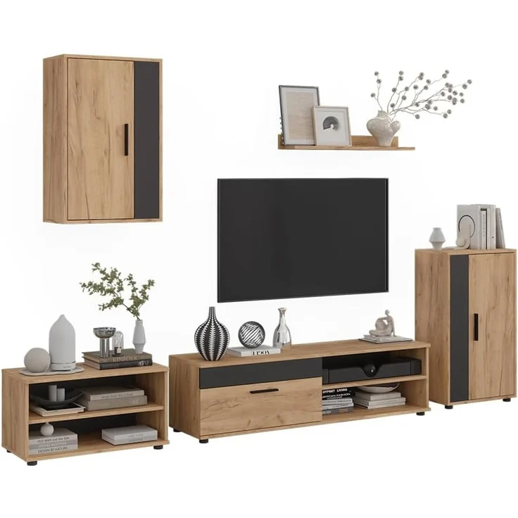 Wohnwand Berno Goldkraft Eiche/Anthrazit 5-teiliges Set Vicco – Bild 5