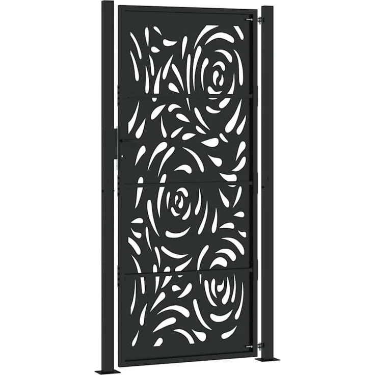 vidaXL Gartentor Schwarz 100x200 cm Stahl Flammendesign 4100993 – Bild 6