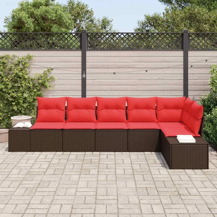 vidaXL Gartensofa-set mit Kissen 6 pcs Braun Poly-Rattan 3347084 – Bild 3