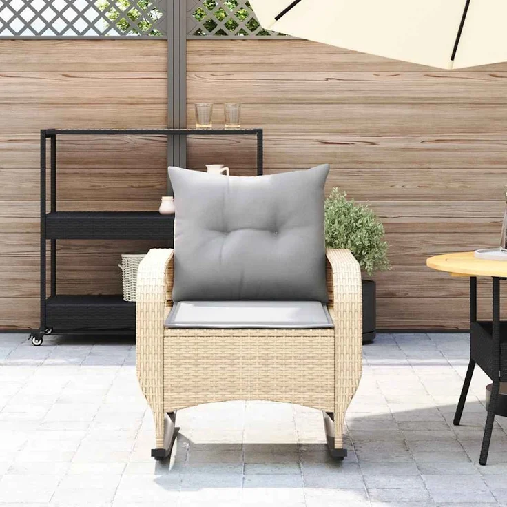 vidaXL Garten-Schaukelstuhl mit Kissen Beige Poly Rattan 4104196 – Bild 2