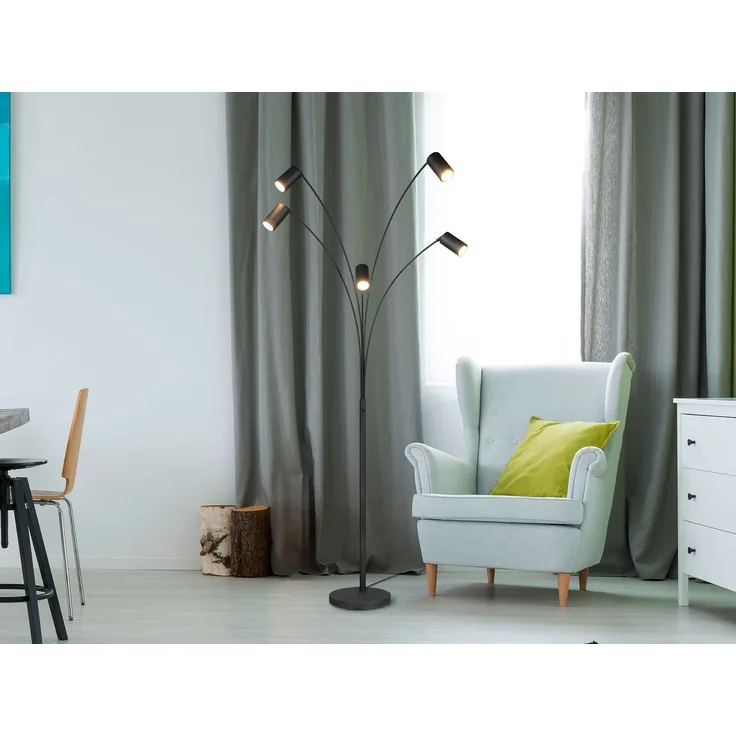 LED Bogenlampe Schwarz 5flammig dimmbar, 200cm groß