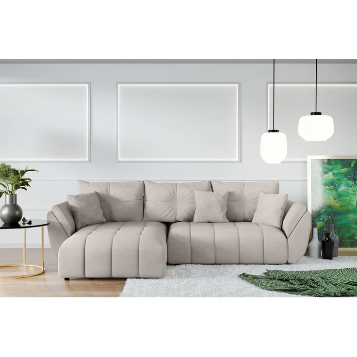 AX LIVING L Form Couch in Beige Verciani Schlaffunktion Bettkasten 280 – Bild 3