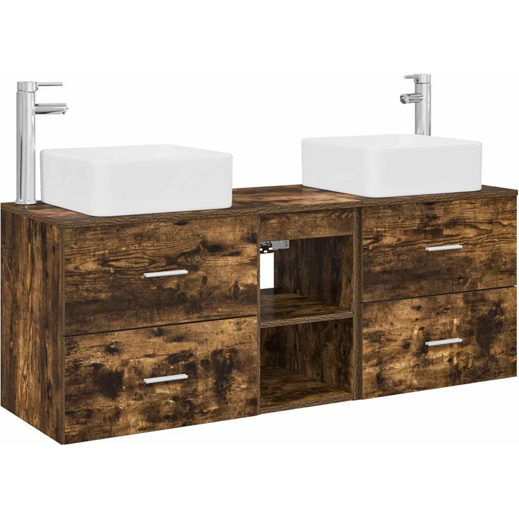 vidaXL Badezimmerschrank-Set 3 stk. Geräucherte Eiche 129 x 41 x 80 cm 3405823 – Bild 2