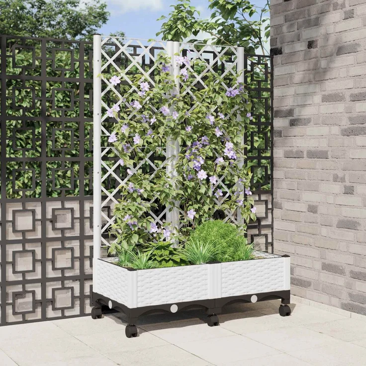 vidaXL Pflanzkübel mit Spalier und Rädern Weiß 80 x 40 x 131,5 cm PP 3422968 – Bild 1
