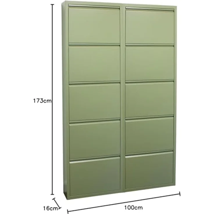 ebuy24 Pisa Schuhkipper, Grün, Metall, 10 Klappen, 100x173x16 cm, Garderobe für Schuhaufbewahrung – Bild 3