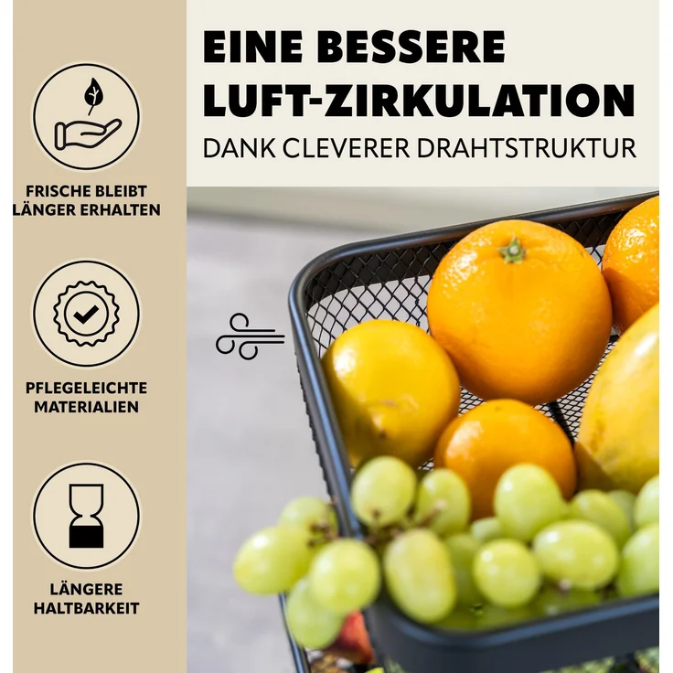 eluno Obstschale 3-stöckig / Brotkorb, Obstkorb aus schwarzem Metall – Bild 4