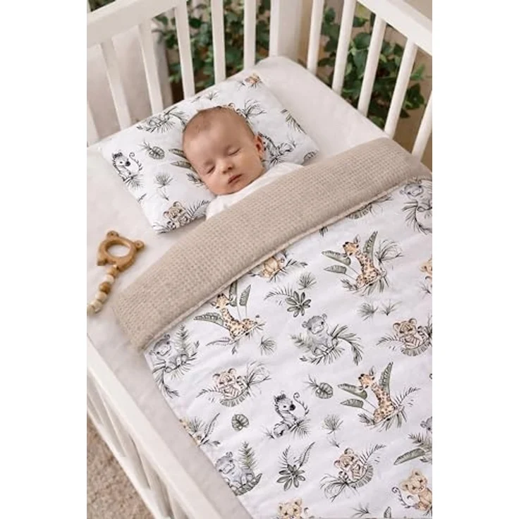 Babynest Nestchen Baby Set für Neugeborene – 5-teilig – Kuschelnest aus 100% Baumwolle & Waffelpique – Babykokon tragbar – für Babybett, Kinderbett & Kinderwagen – OEKO-TEX - Safari und Sand – Bild 4