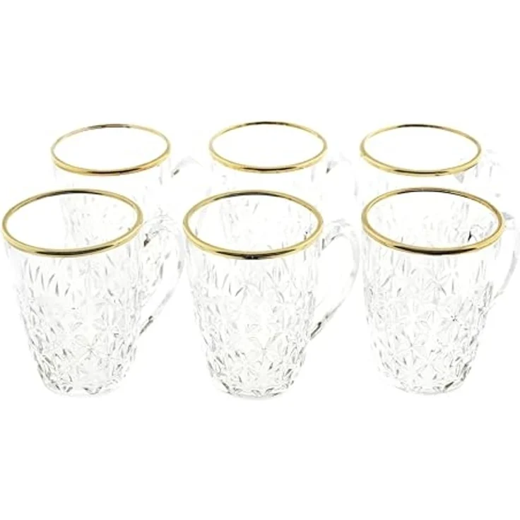 Sunay Teeglas 6er Gläser-Set mit Henkel Gold Umrandung 203 ml Transparent mit Muster, 6-tlg. – Bild 4