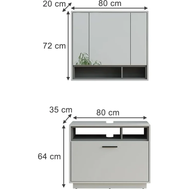 Badmöbel-Set Beatrice Grau/Anthrazit 2-teilig Vicco – Bild 2