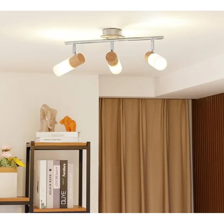 Lindby Deckenlampe Holz & Marmoriertes Glas, Schwenkbar und Drehbar, 3x E14 max. 5W, Deckenstrahler in Silber – Bild 2