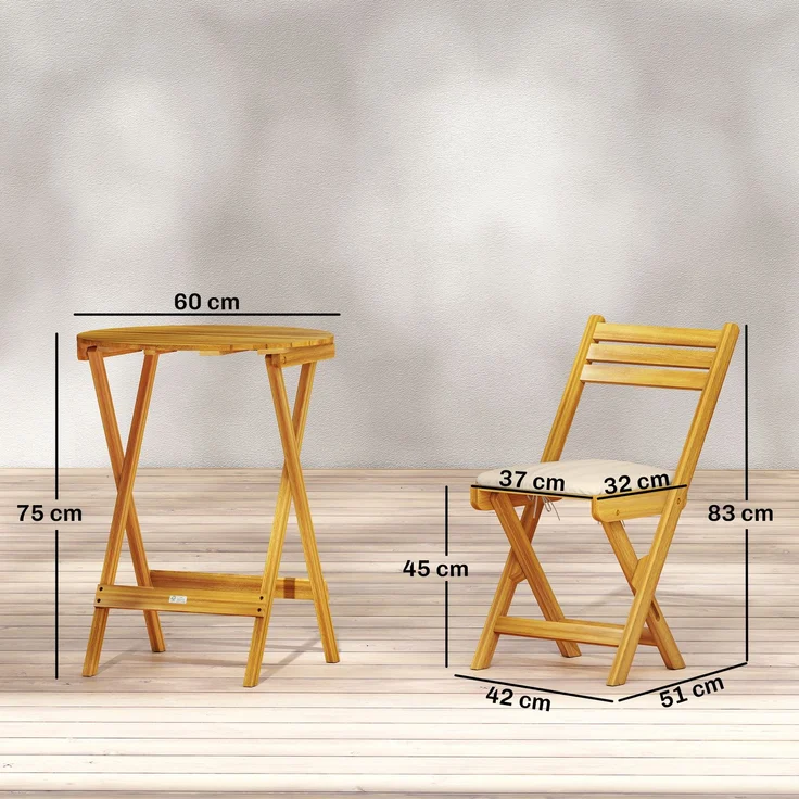 Outsunny Balkonmöbel Set, Akazienholz, Polyester, Naturholz, Ø60 x 75H cm – Bild 3