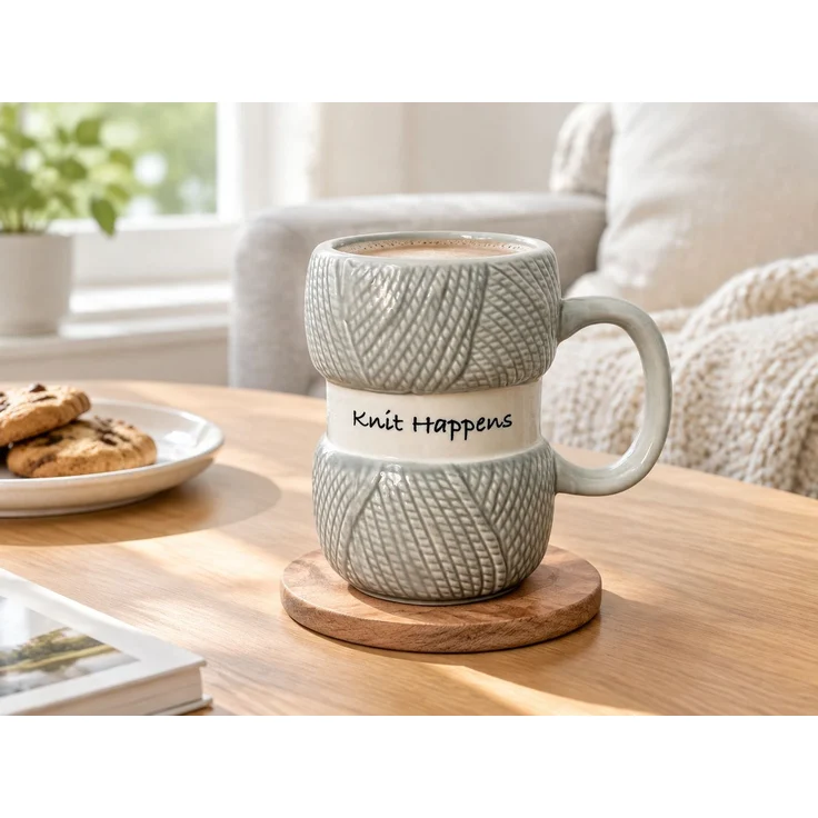Kaffeetasse im Wollknäuel-Design Motivtasse Geschenkidee Grau 15 x 15 x 16 cm – Bild 2